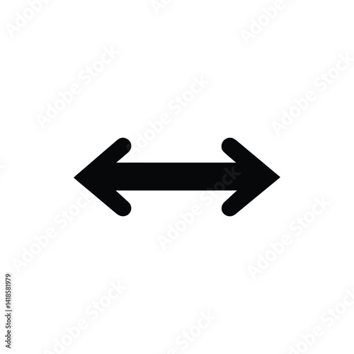 Black Directional Arrow Pointing Both Ways on Transparent Background
