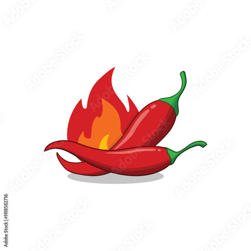 Red Hot Chili logo design concept vector.  Spicy Pepper logo designs template. Red Chili Pepper with Fire Flames. Hot Chilli Taste. Spicy Food. Hand drawn. Not AI. Vector illustration.