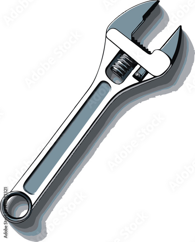 Chrome Adjustable Wrench:  Detailed Vector Illustration
