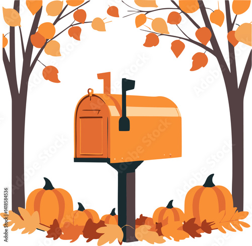 Autumn Mailbox: Pumpkins & Fall Leaves Illustration