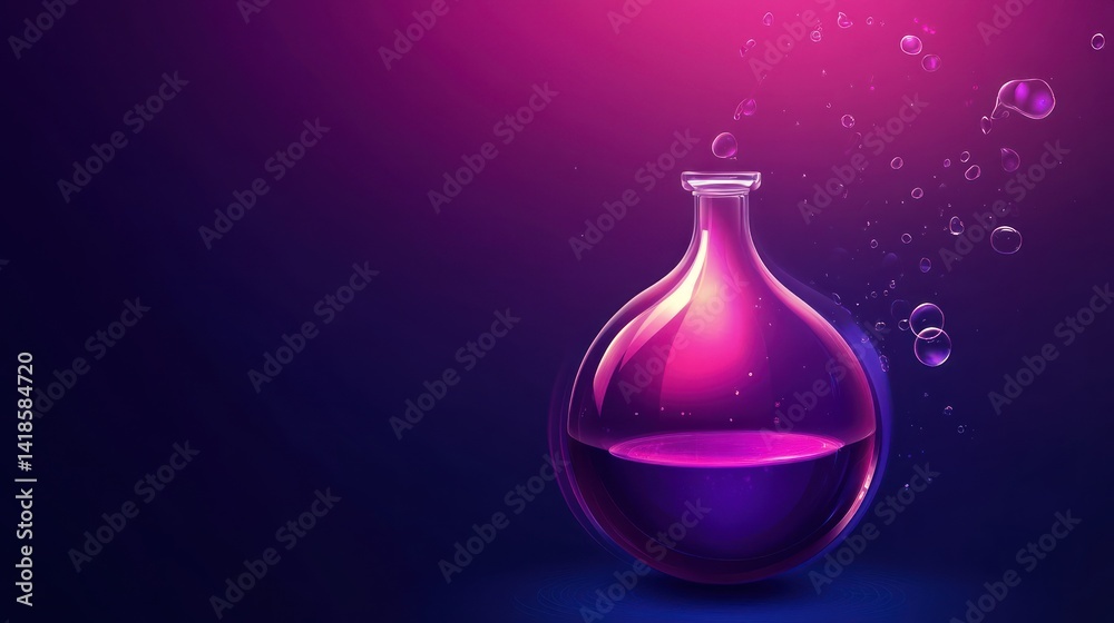 Purple potion bubbles flask dark background science experiment Purple potion bubbles flask dark background science experiment