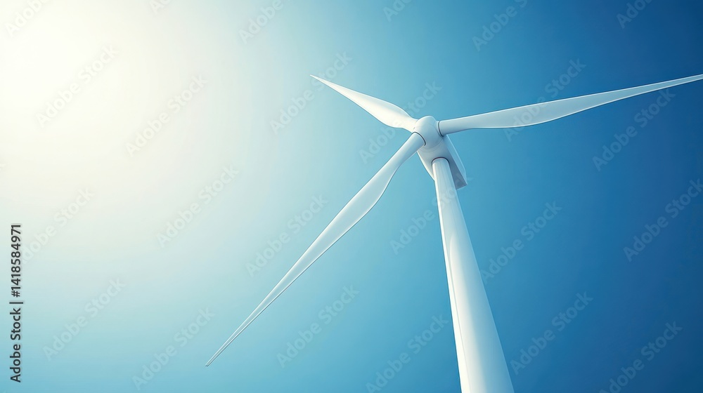 Sunny day, wind turbine rotating, clear sky, energy generation, environmental Sunny day, wind turbine rotating, clear sky, energy generation, environmental