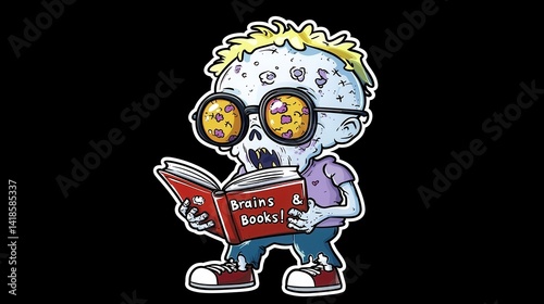 Cartoon Zombie Character Reading a Book