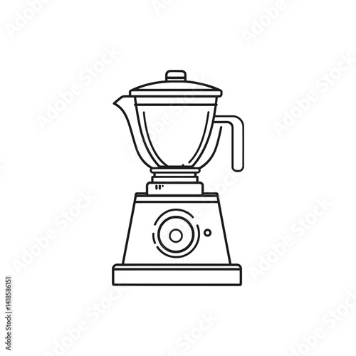 Blender Outline Icon with Lid and Buttons on Base, Minimalist Style, Transparent