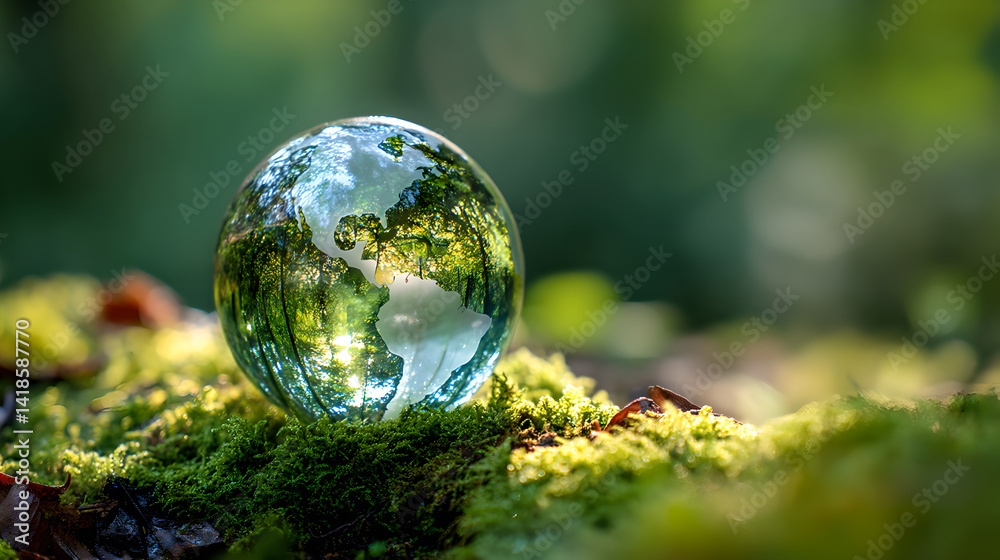 A Glass Orb Reflecting a Lush Forest, Symbolizing Environmental Awareness and the Importance of Conservation A Glass Orb Reflecting a Lush Forest, Symbolizing Environmental Awareness and the Importance of Conservation