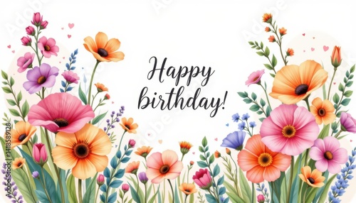 Colorful floral birthday card design celebratory theme digital artwork cheerful environment close-up view joyful concept