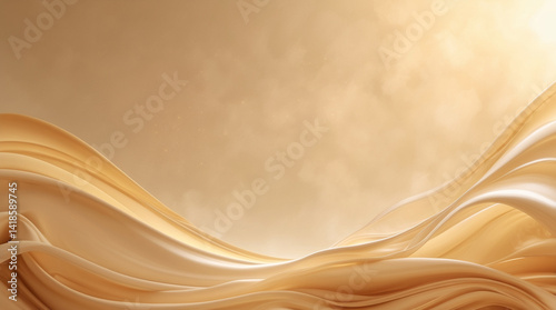 Golden silk waves gently flowing under a soft, hazy light, evoking a sense of serene elegance and timeless beauty.