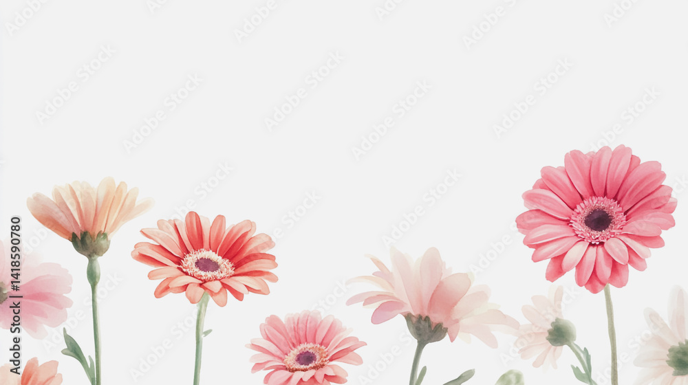 Elegant wedding invitation card background . Minimal hand painted watercolor Gerbera flowers texture template background. Design for wedding, vip cover, poster, rsvp moderncard.Valentine's Day Elegant wedding invitation card background . Minimal hand painted watercolor Gerbera flowers texture template background. Design for wedding, vip cover, poster, rsvp moderncard.Valentine's Day
