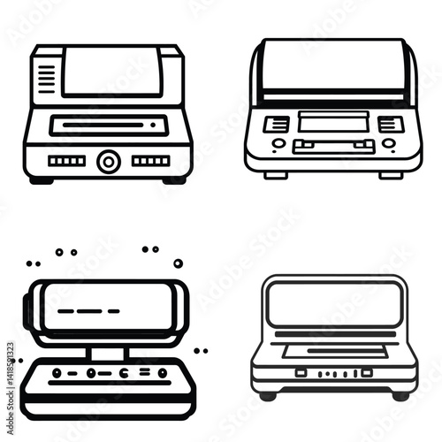 Collection of Four Retro Computers Icons Set with Outlined Vector Illustrations