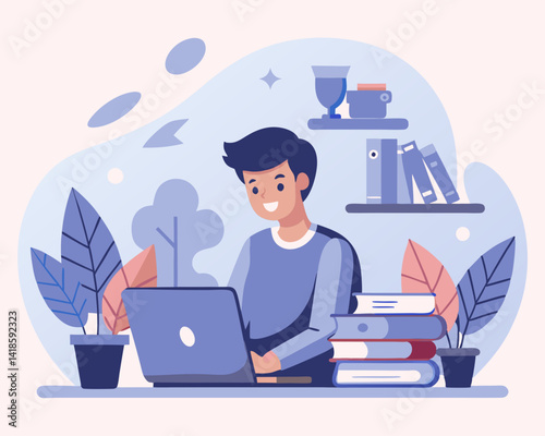 Study online course, learning new skill from internet or e-learning website, training or online class for knowledge concept, young adult employee studying online course on computer laptop