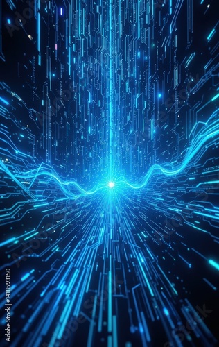 An abstract technology background featuring intricate blue lines interwoven with glowing lights, creating a dynamic and futuristic atmosphere that evokes innovation and connectivity.