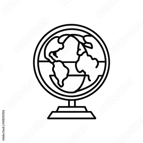Detailed Globe Line Art Isolated on a Transparent Background