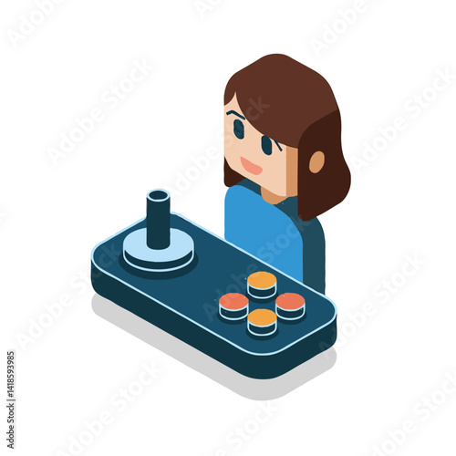Girl playing joystick icon. Isometric of girl playing joystick vector icon for web design isolated on white background