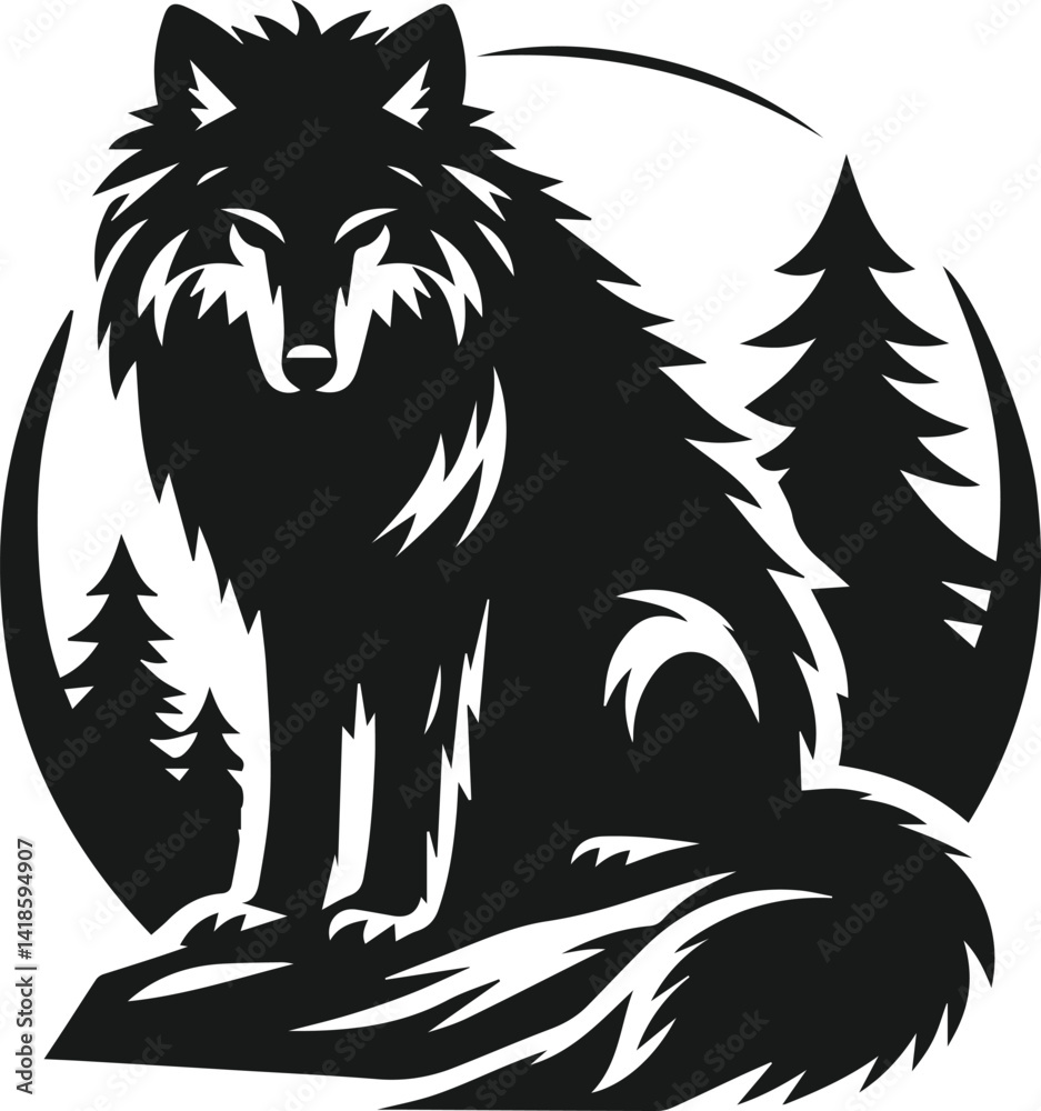 Fototapeta premium Vector black silhouette of a wolf 