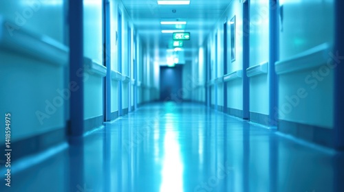A tranquil, illuminated hospital corridor emphasizing cleanliness and medical environment, ideal for healthcare-related imagery.