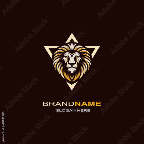 This striking logo features a bold and majestic lion’s head at the center, symbolizing strength, courage, and leadership. The lion’s detailed mane is rendered in shades of gold, brown, and white, givi