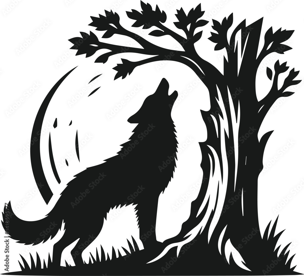 Obraz premium Vector black silhouette of a wolf 