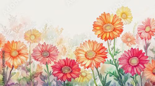 Elegant wedding invitation card background . Minimal hand painted watercolor Gerbera flowers texture template background. Design for wedding, vip cover, poster, rsvp moderncard.Valentine's Day