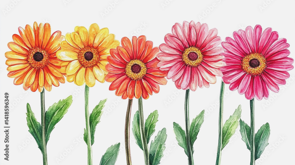 Elegant wedding invitation card background . Minimal hand painted watercolor Gerbera flowers texture template background. Design for wedding, vip cover, poster, rsvp moderncard.Valentine's Day Elegant wedding invitation card background . Minimal hand painted watercolor Gerbera flowers texture template background. Design for wedding, vip cover, poster, rsvp moderncard.Valentine's Day