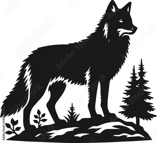 Vector black silhouette of a wolf 