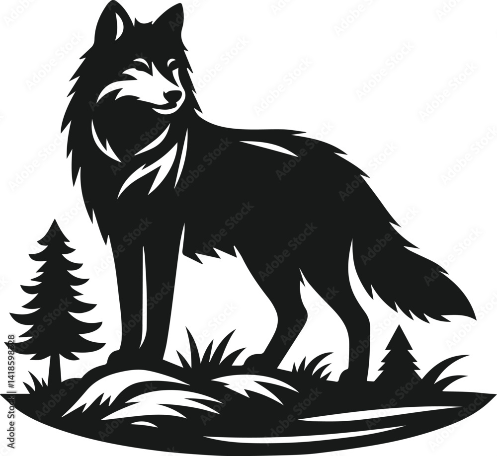 Obraz premium Vector black silhouette of a wolf