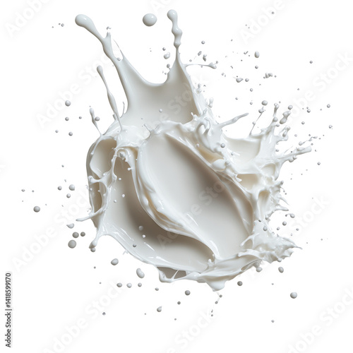 Splash of milk on black background captured in high-definition photography isolated on a white background,