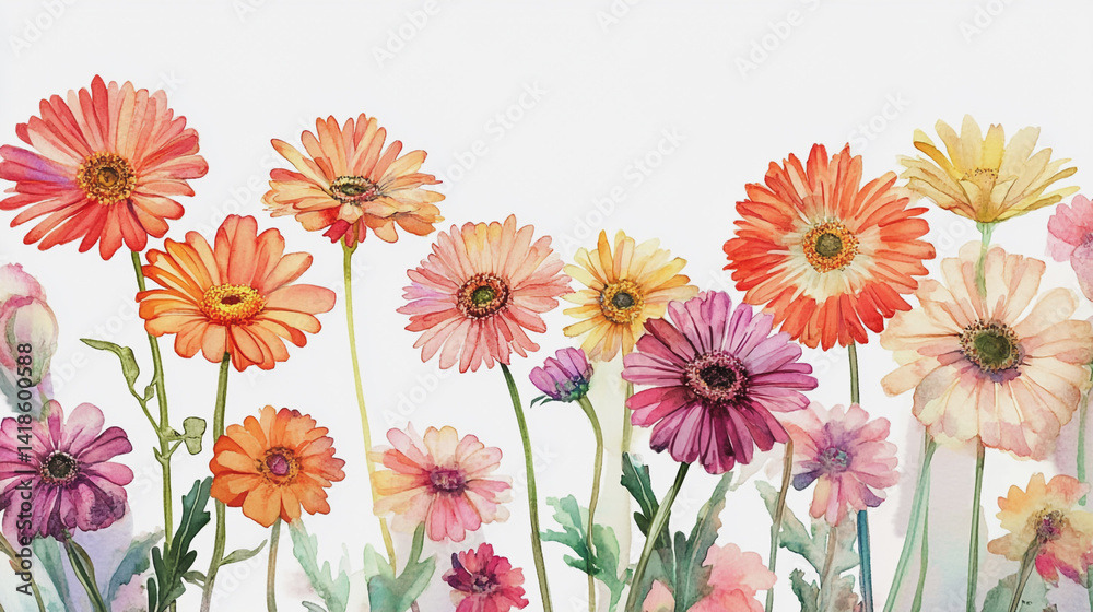 Elegant wedding invitation card background . Minimal hand painted watercolor Gerbera flowers texture template background. Design for wedding, vip cover, poster, rsvp moderncard.Valentine's Day Elegant wedding invitation card background . Minimal hand painted watercolor Gerbera flowers texture template background. Design for wedding, vip cover, poster, rsvp moderncard.Valentine's Day