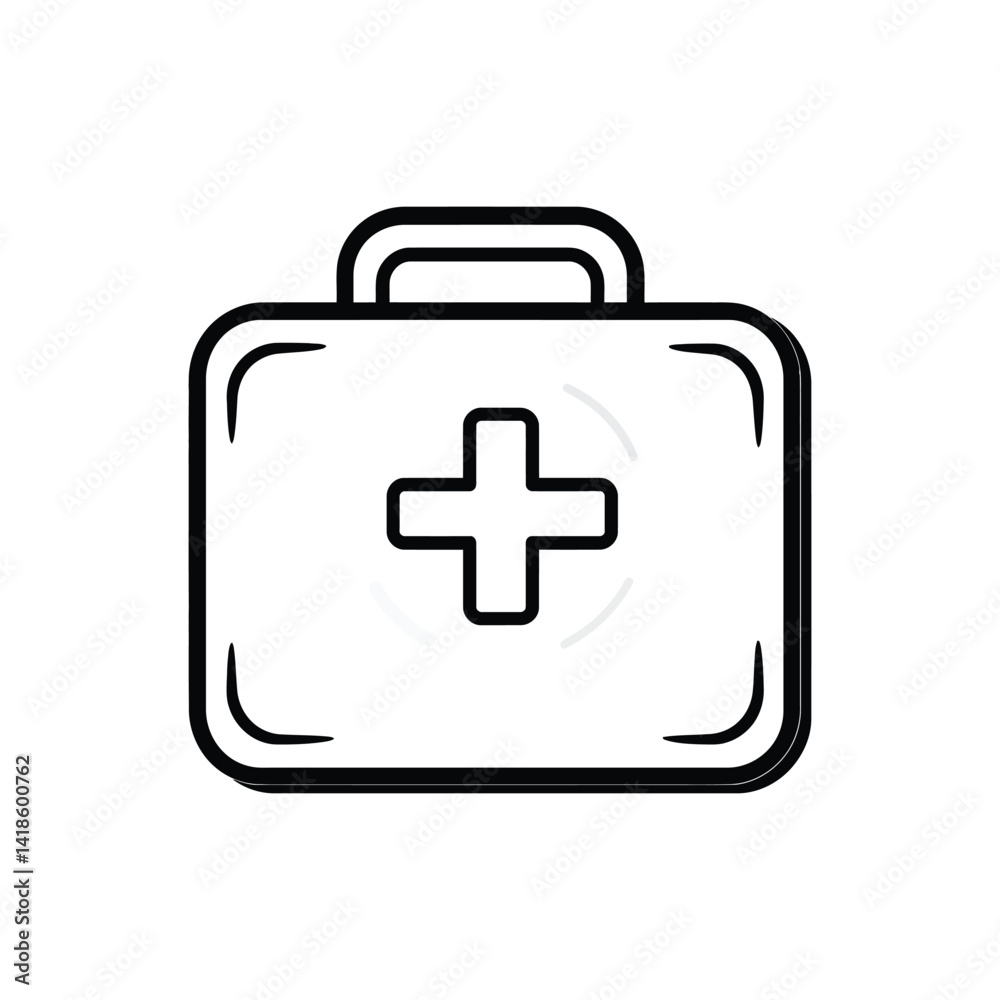 Minimalist White First Aid Kit with Handle and Prominent Medical Cross Icon Minimalist White First Aid Kit with Handle and Prominent Medical Cross Icon