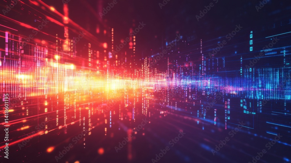 Fototapeta premium Abstract digital data stream with vibrant light effects and movement