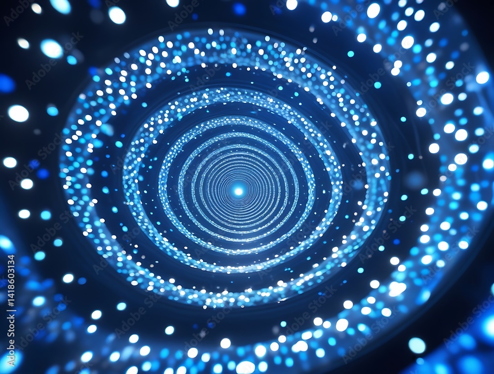 Obraz premium A mesmerizing abstract spiral of blue light particles, symbolizing the concept of infinity, space exploration, and advanced digital design.
