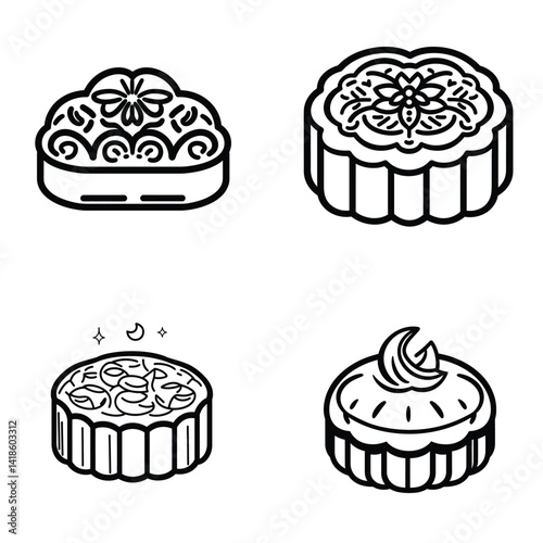 Mooncake Outline Illustration, Decorative Topping, Transparent Background Design