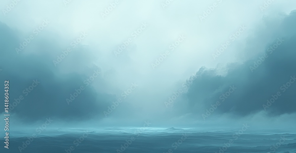 Fototapeta premium Serene Seascape with Soft Misty Clouds and Calm Ocean Waters