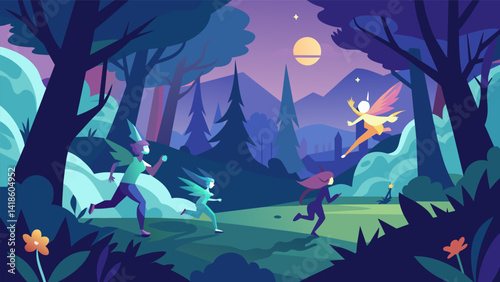 Obraz na płótnie A race through a mystical forest dodging trees and avoiding spells cast by lurking fairies.. Vector illustration w salonie
