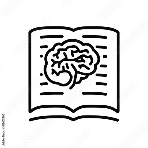Open Book With Brain Icon in Center, Line Art Concept Design Isolated