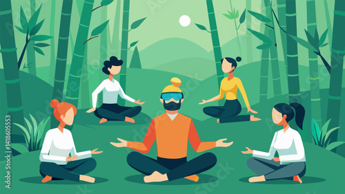 Obraz na płótnie In a world of chaos and constant stimulation a group of mindfulness enthusiasts find solace and centering through virtual reality Tai Chi in a serene. Vector illustration w salonie