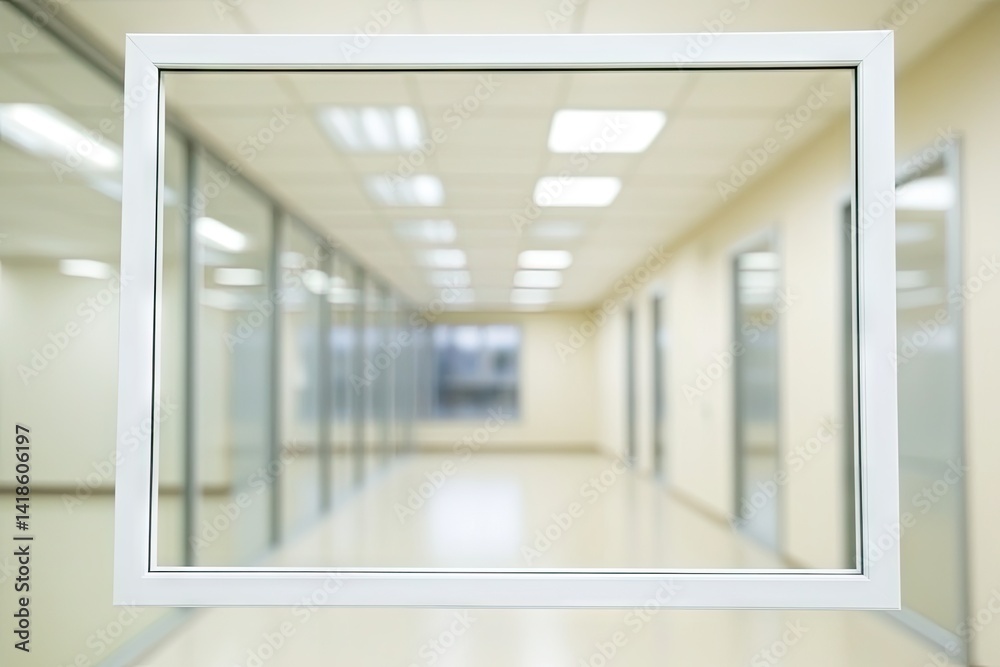 Fototapeta premium Office hallway view through a window frame