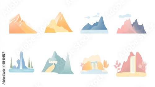 Wallpaper Mural Mountain landscape illustrations; various styles, colors, backgrounds; website design Torontodigital.ca