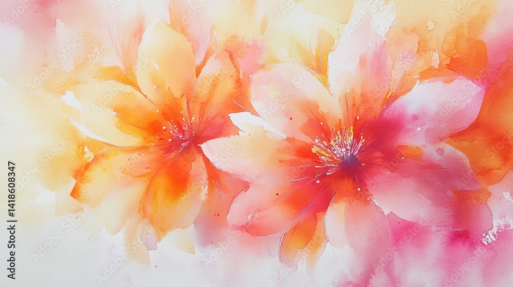 Fototapeta premium Vibrant Watercolor Flowers Blooming in Soft Pastel Hues