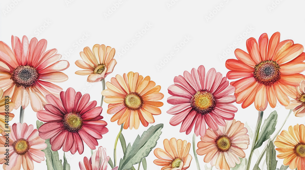 Elegant wedding invitation card background . Minimal hand painted watercolor Gerbera flowers texture template background. Design for wedding, vip cover, poster, rsvp moderncard.Valentine's Day Elegant wedding invitation card background . Minimal hand painted watercolor Gerbera flowers texture template background. Design for wedding, vip cover, poster, rsvp moderncard.Valentine's Day