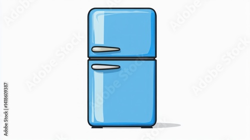 Retro blue refrigerator, kitchen appliance, isolated, white background, home appliance illustration