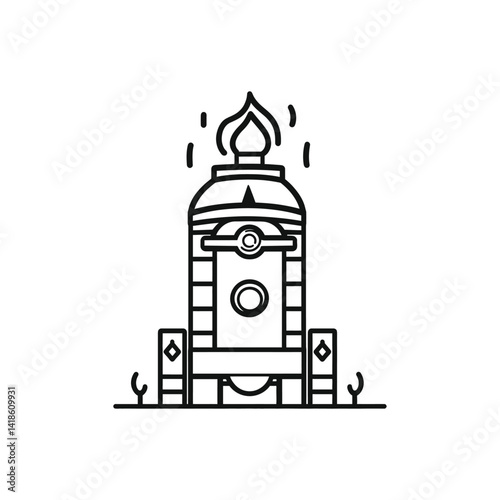 Outline of Sanctuary with Flame, Decorative Pillars on Transparent Background