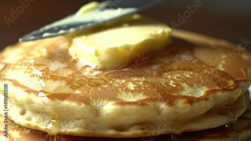 Wallpaper Mural Fluffy pancakes topped with butter and maple syrup in a cozy kitchen Torontodigital.ca