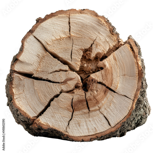 Half cut piece of wood showing natural grain and texture on a white background for woodworking projects isolated on a white background,