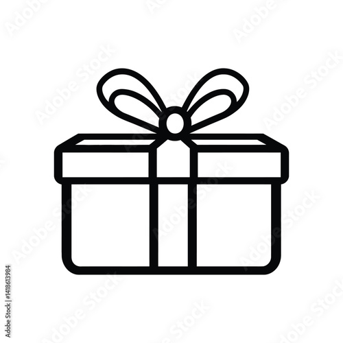 Outlined Gift Box with Bow and Ribbon Minimalist Design on Transparent Background