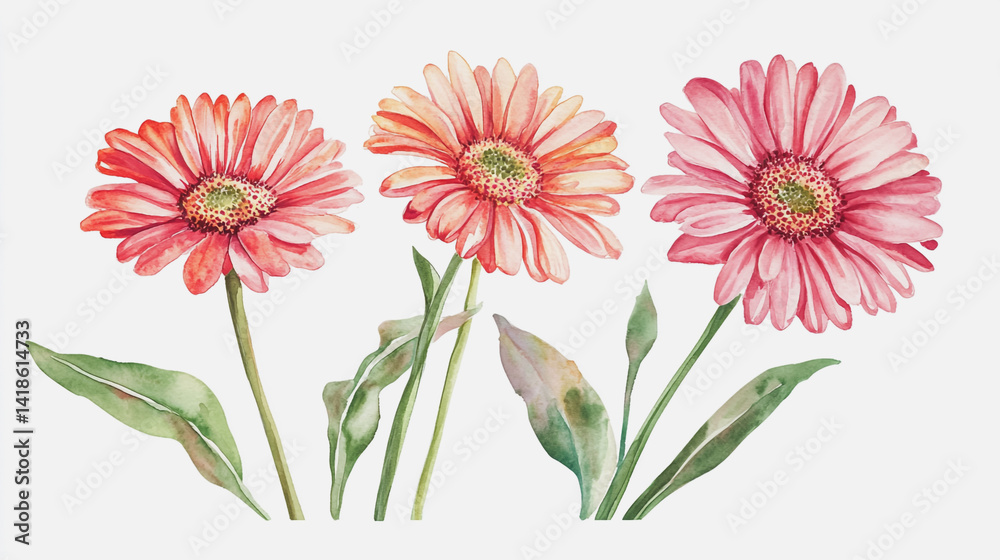 Elegant wedding invitation card background . Minimal hand painted watercolor Gerbera flowers texture template background. Design for wedding, vip cover, poster, rsvp moderncard.Valentine's Day Elegant wedding invitation card background . Minimal hand painted watercolor Gerbera flowers texture template background. Design for wedding, vip cover, poster, rsvp moderncard.Valentine's Day