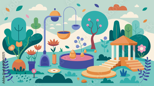 Obraz na płótnie A sensory garden filled with different textures scents and sounds perfect for sensory play and relaxation therapy.. Vector illustration w salonie