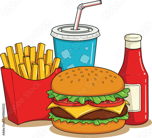 Classic Fast Food Meal Illustration