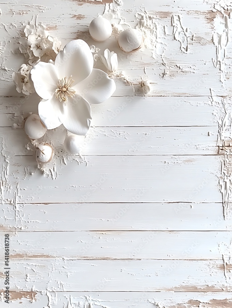 Elegant floral display on aged white wood, rustic charm arrangement