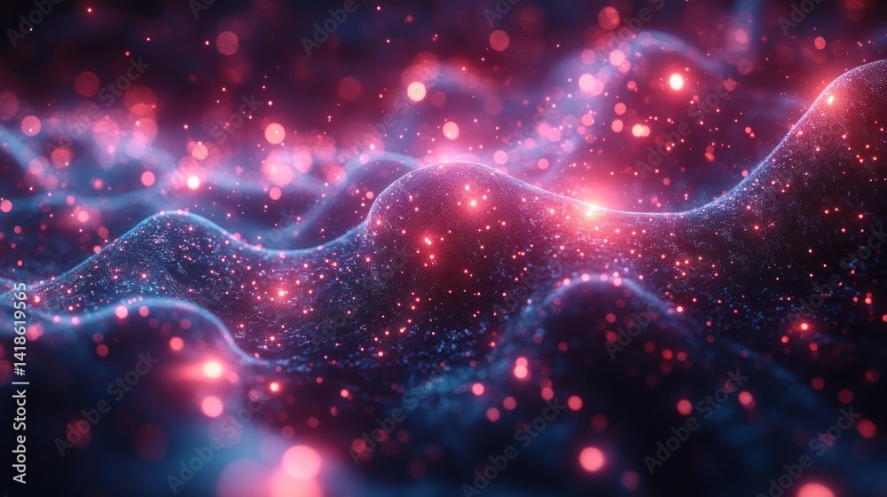 Fototapeta premium Abstract Cosmic Nebula: Glowing Particles and Celestial Waves