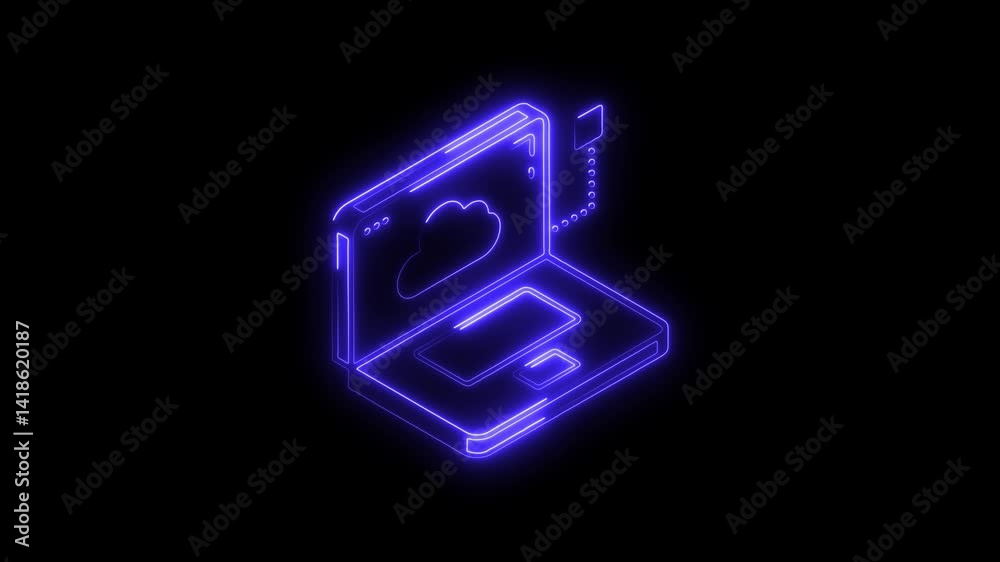 Glowing neon cloud-computing icon 4k isolated on black background. HD Video motion graphic animation Glowing neon cloud-computing icon 4k isolated on black background. HD Video motion graphic animation